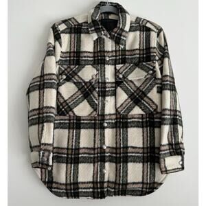 BLANK NYC Outsider Shacket Size XS Women's Cream Black Plaid Wool Blend NWT
